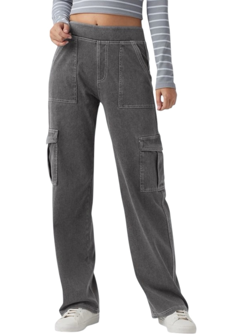 HALARA Charcoal Wide-Leg Stretch Comfortable Cargo Pants XL